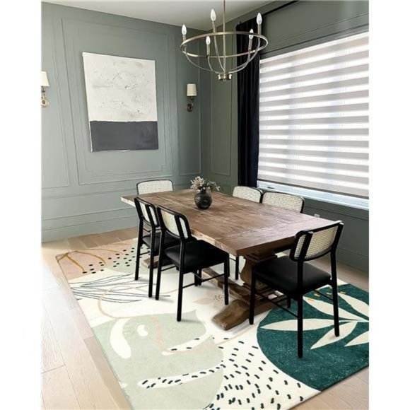 Green Botanical Print Small Throw Rugs Modern Abstract Non-Slip 3x5 Minimalist - Picture 5 of 6